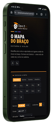 Mockup do aplicativo O Mapa do Braço da Guitarra